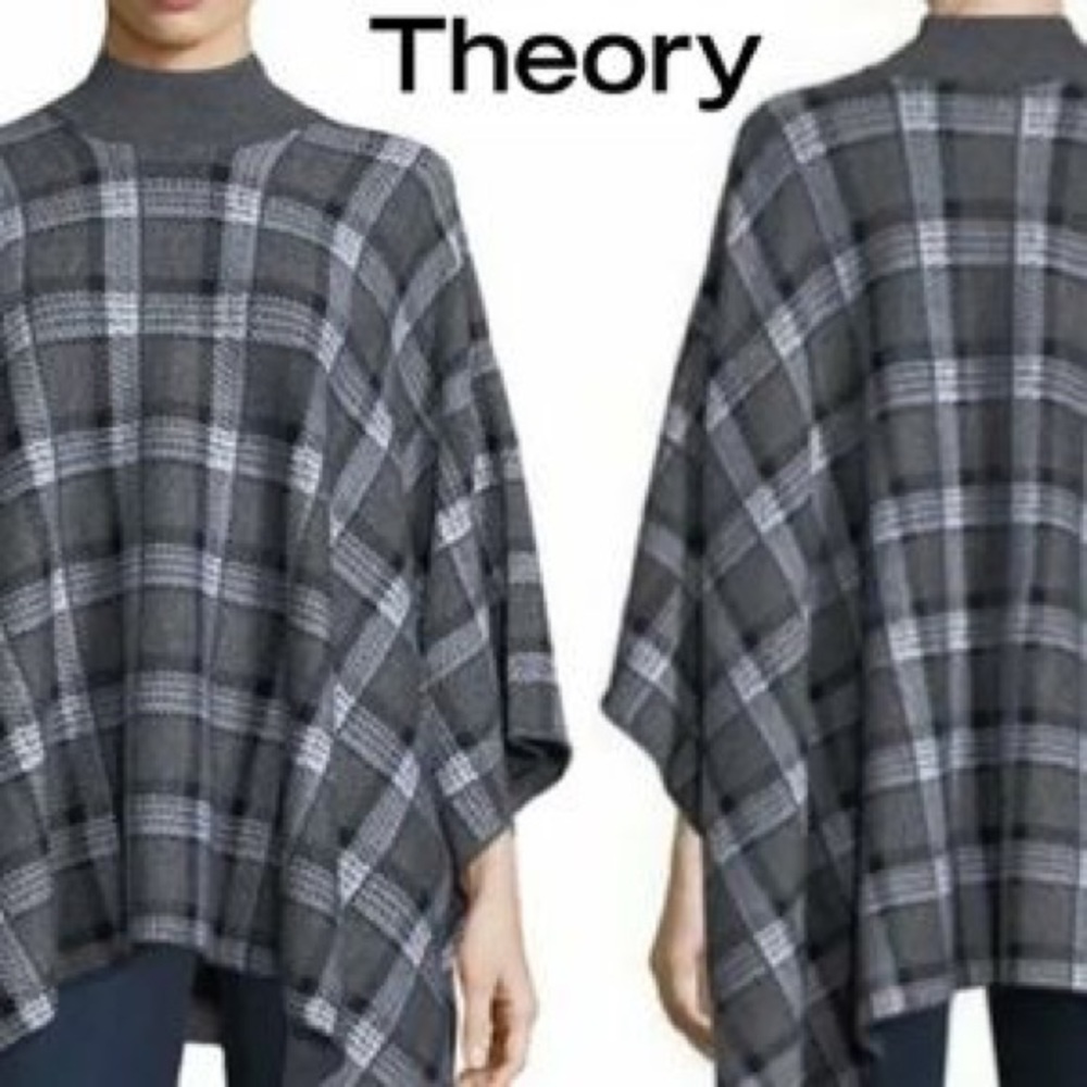 Theory Florencia Plaid Wool Poncho Size Small